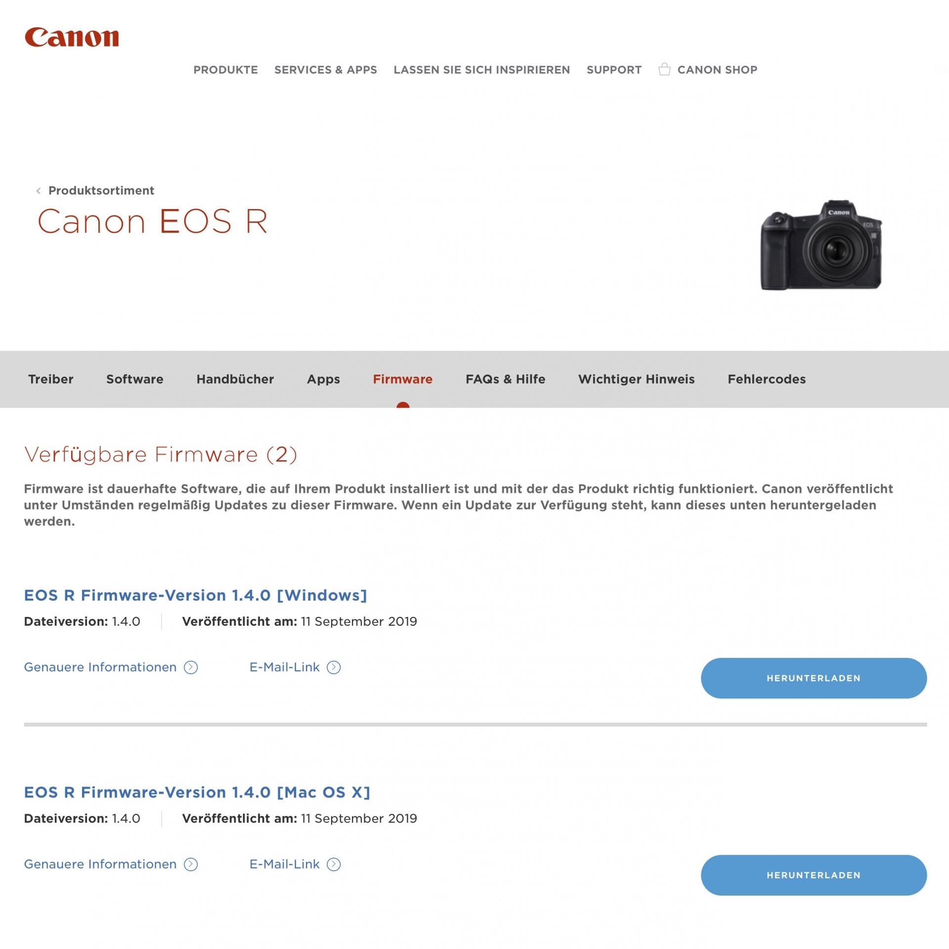 Firmware-Update, EOS R